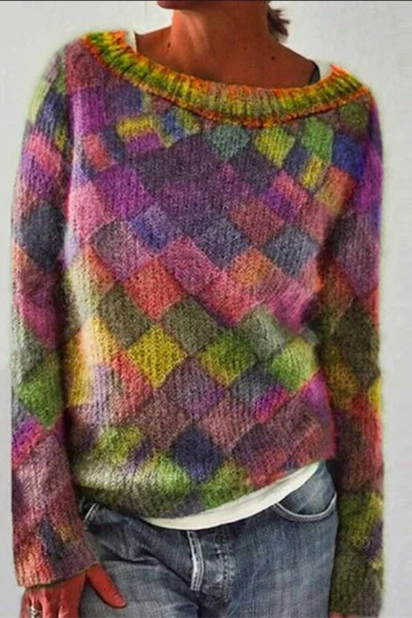 Color Gradient Argyle Sweater Top