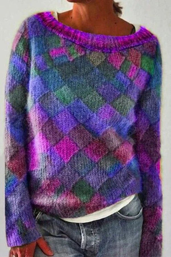 Color Gradient Argyle Sweater Top