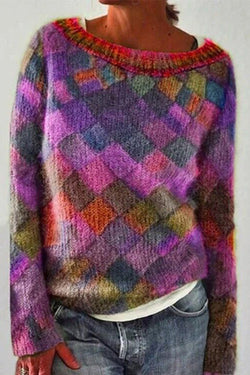 Color Gradient Argyle Sweater Top