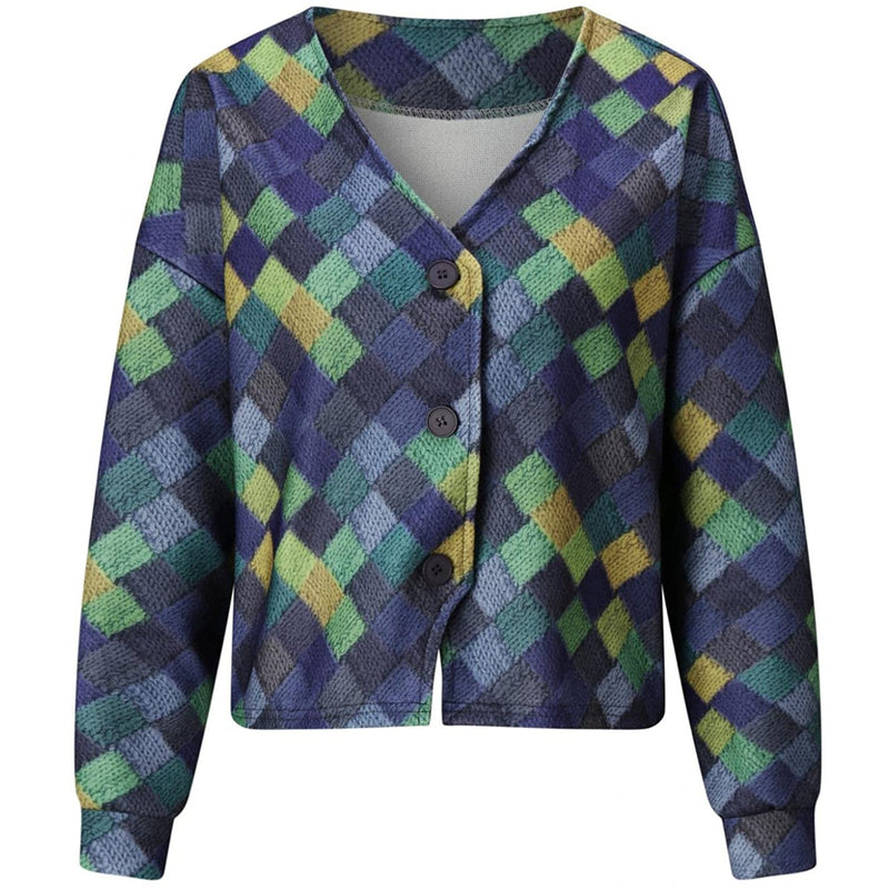 Vintage Rhombus V Printed Cardigan Jacket