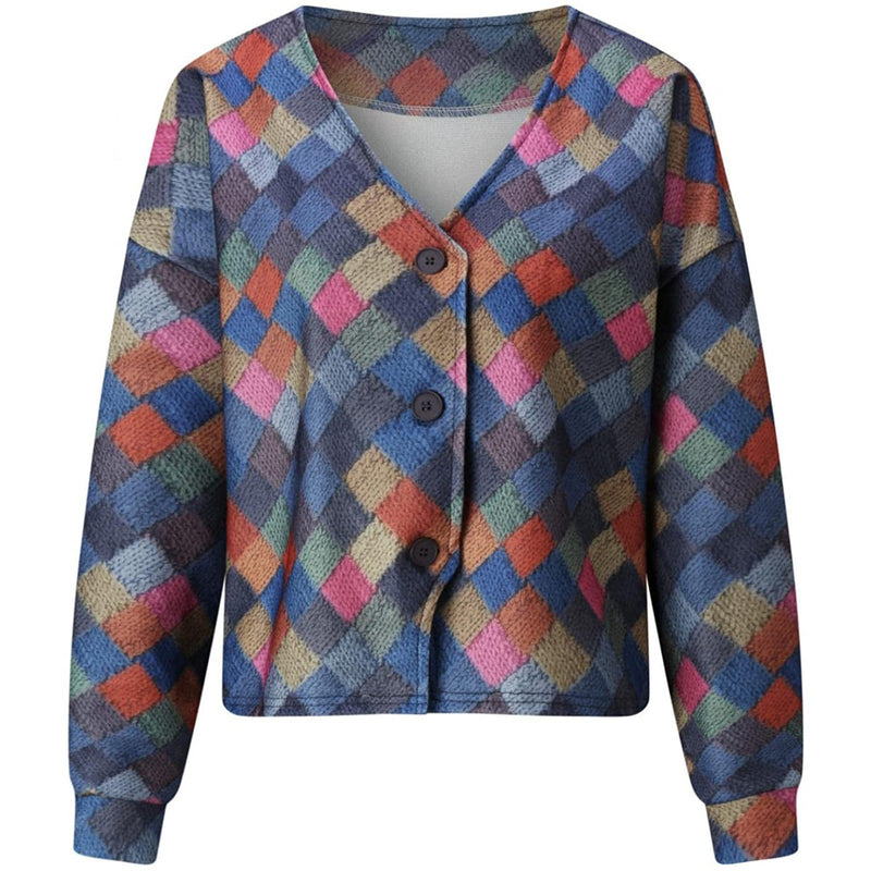 Vintage Rhombus V Printed Cardigan Jacket