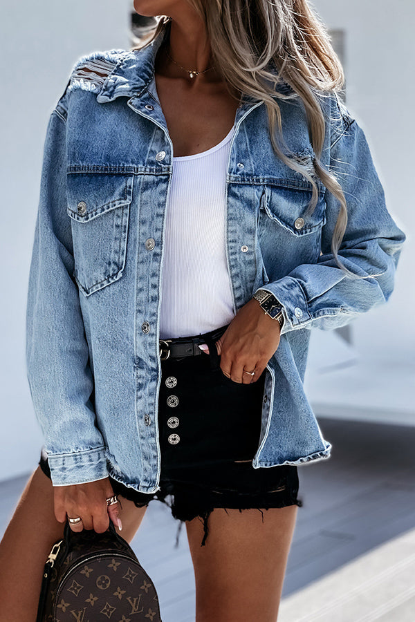 Classic Ripped Slightly Gradient All-Match Denim Shirt