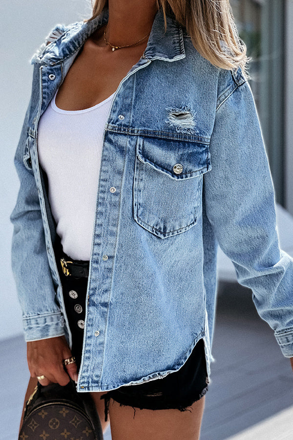 Classic Ripped Slightly Gradient All-Match Denim Shirt