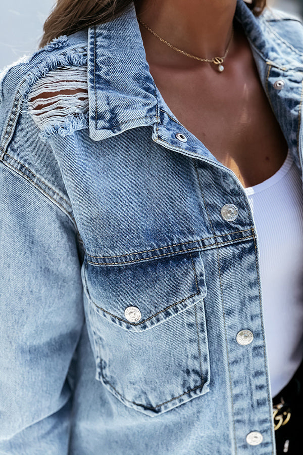 Classic Ripped Slightly Gradient All-Match Denim Shirt