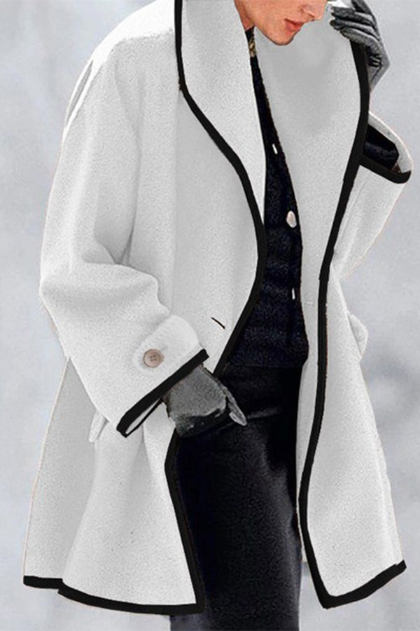 Solid Oversized Lapel with White Trim and Button Coat