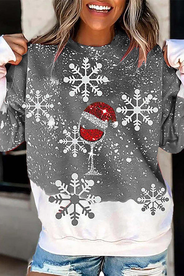 Crew Neck Christmas Print Sweatshirt