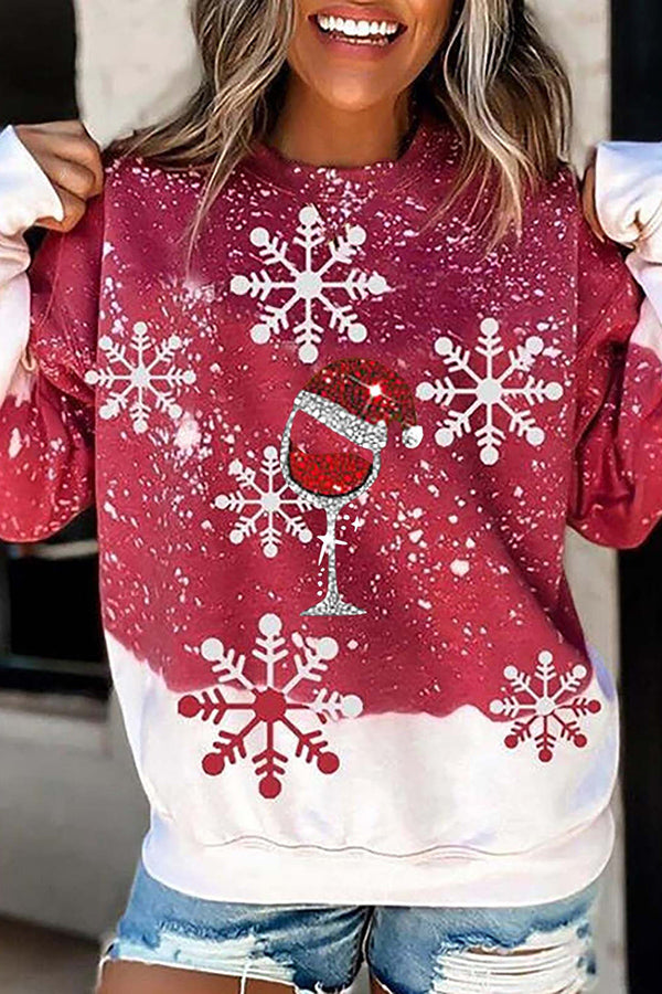 Crew Neck Christmas Print Sweatshirt