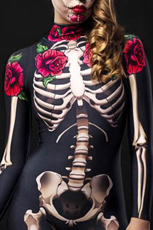 Rose Skeleton Print Jumpsuit