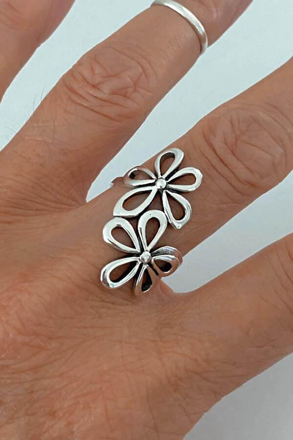 Boho Vintage Floral Cutout Open Ring Beach Vacation Ethnic Jewelry