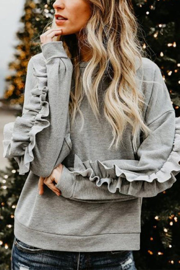 Chic Ruffle Trim Sweatshirt