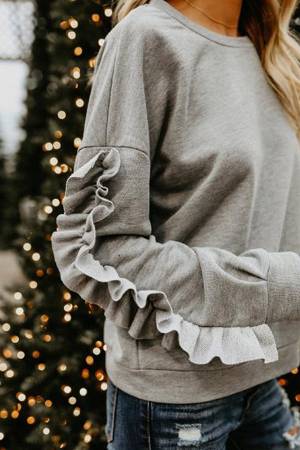 Chic Ruffle Trim Sweatshirt