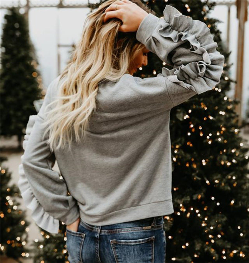 Chic Ruffle Trim Sweatshirt