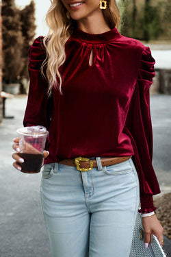 Vintage Velvet Back Bow Long Sleeve Top