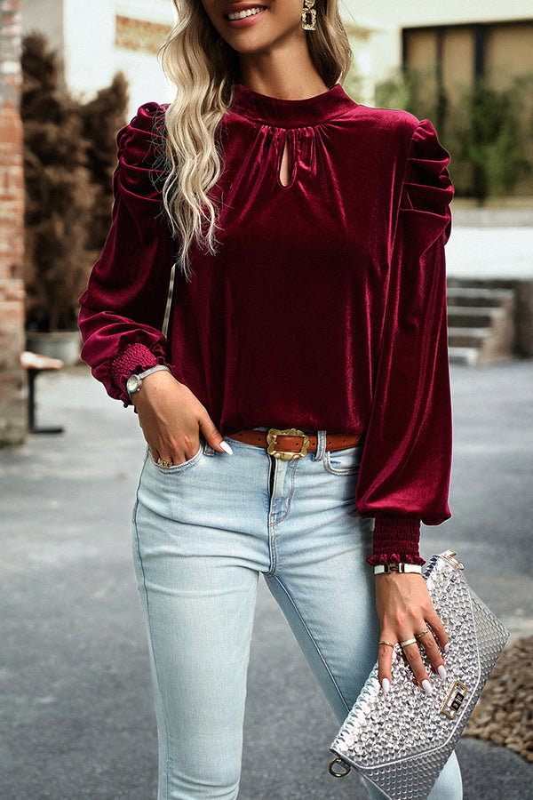 Vintage Velvet Back Bow Long Sleeve Top