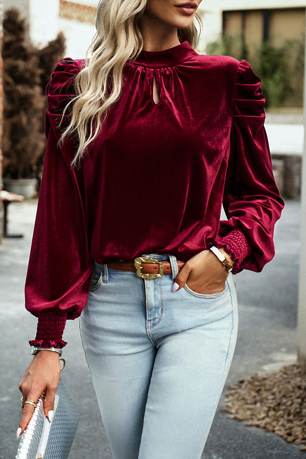 Vintage Velvet Back Bow Long Sleeve Top