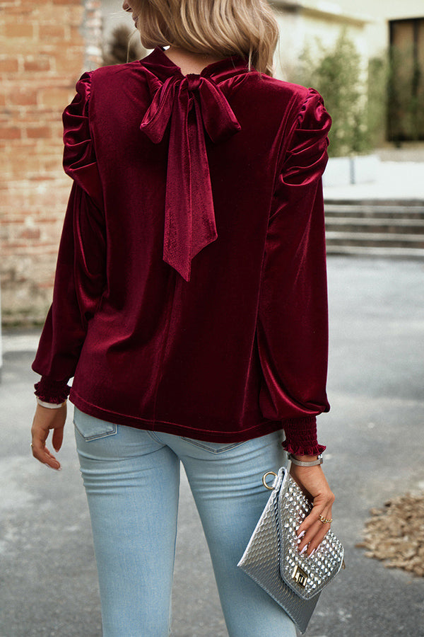 Vintage Velvet Back Bow Long Sleeve Top