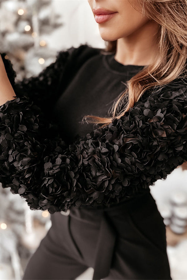 Elegant Christmas Petal Patchwork Sleeve Top