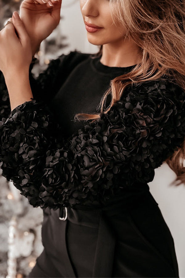 Elegant Christmas Petal Patchwork Sleeve Top