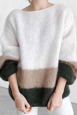 Colorblock Knitted Mohair Pullover Sweater