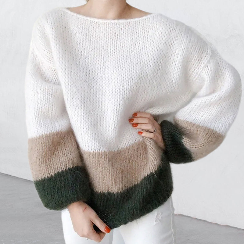 Colorblock Knitted Mohair Pullover Sweater