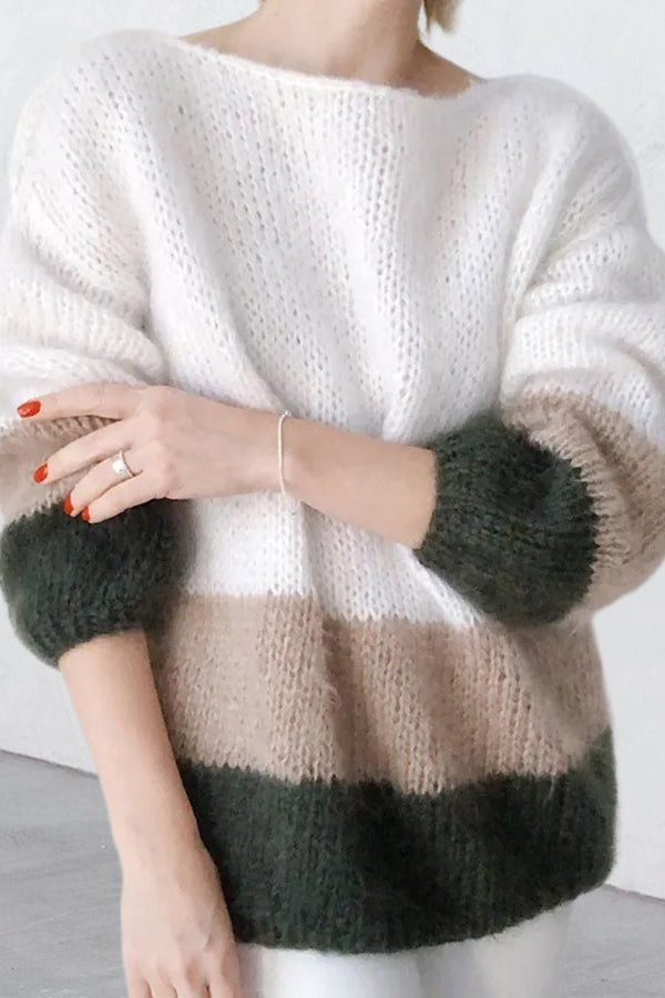 Colorblock Knitted Mohair Pullover Sweater