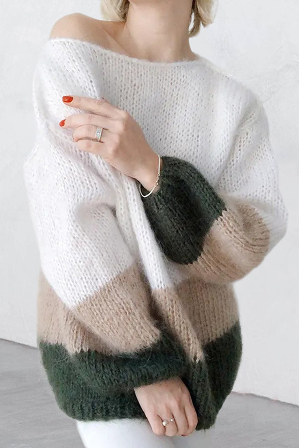 Colorblock Knitted Mohair Pullover Sweater