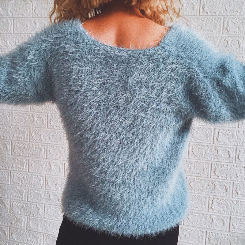 Lazy and Comfortable Mohair V-Neck Pullover Sweater