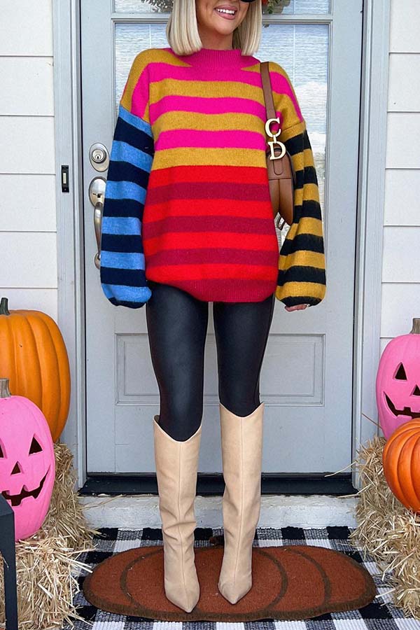 Sweetest Halloween Outfit with Colorful Striped Sweaters