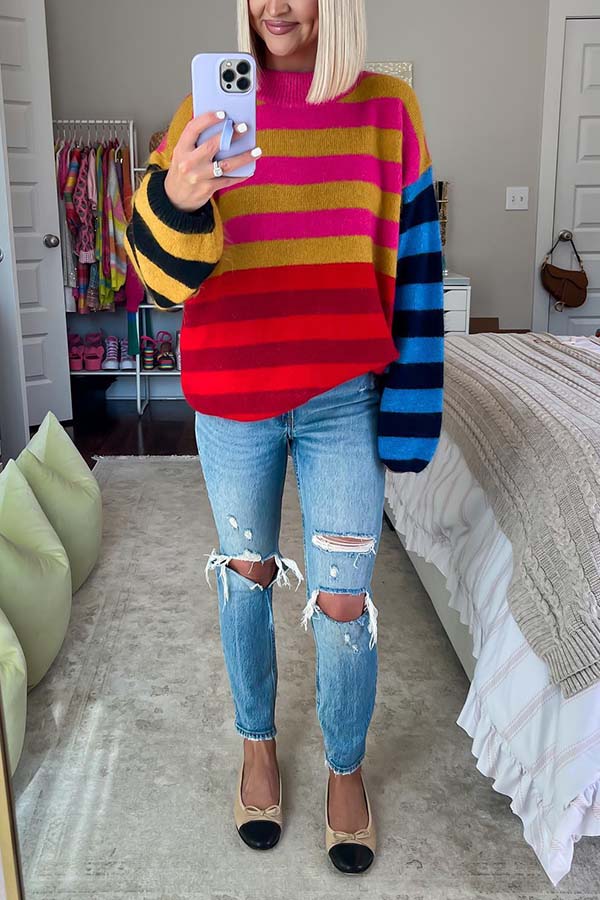 Sweetest Halloween Outfit with Colorful Striped Sweaters