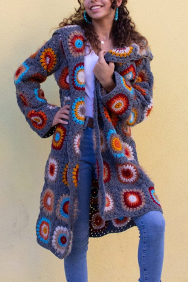 Exquisite Handmade Crochet Knee-Length Cardigan Coat