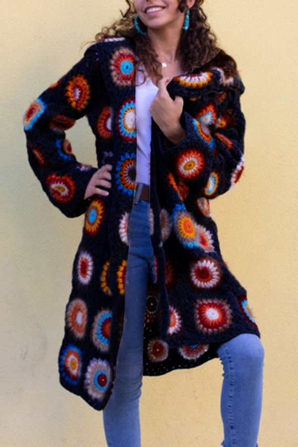 Exquisite Handmade Crochet Knee-Length Cardigan Coat