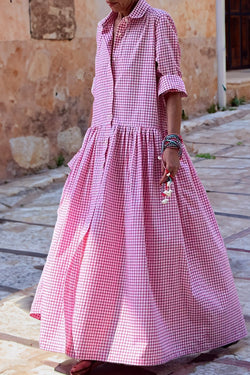 Long Sleeve Shirt Patchwork Maxi Dress