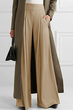 High Waist Solid Color Pleated Casual Wide Leg Pants