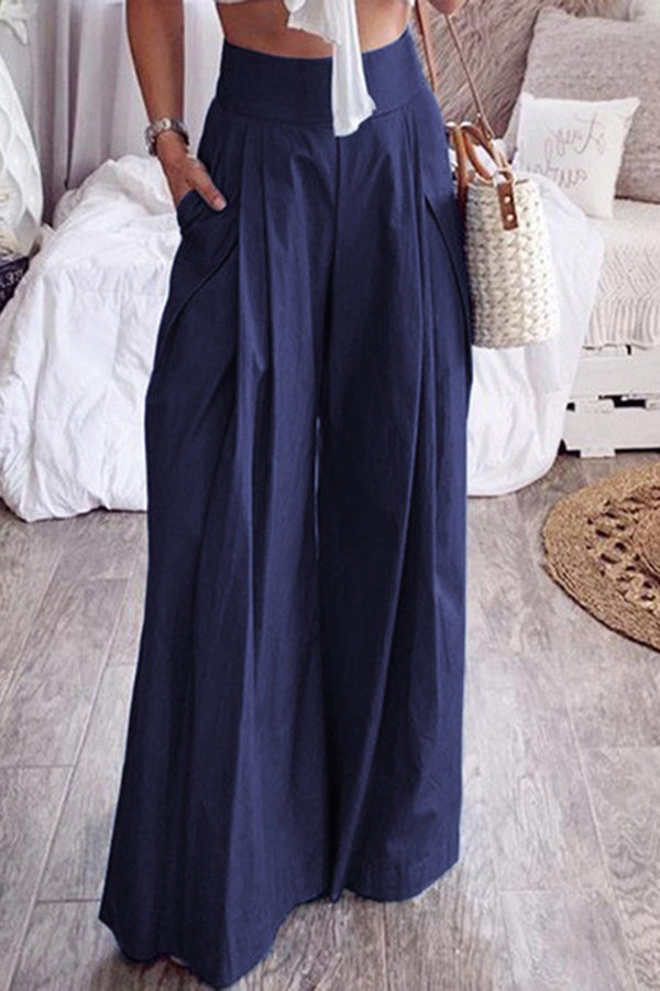 Loose Urban Solid Color Wide Leg Pants