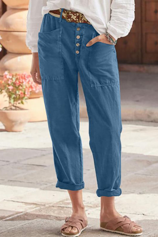 Western Retro Style Cotton and Linen Casual Pants