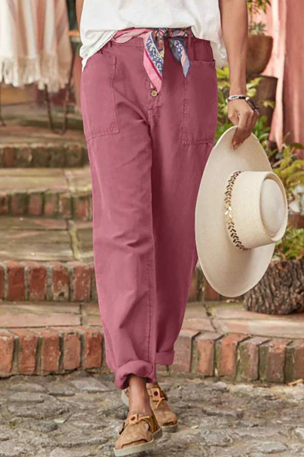 Western Retro Style Cotton and Linen Casual Pants