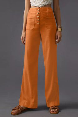 Retro Single-Breasted Buttoned High-Waisted Wide-Leg Pants