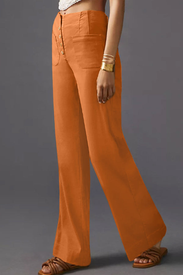 Retro Single-Breasted Buttoned High-Waisted Wide-Leg Pants