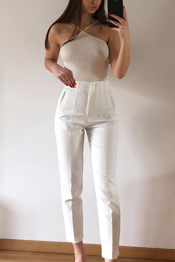 Casual Solid High Waisted Pants 