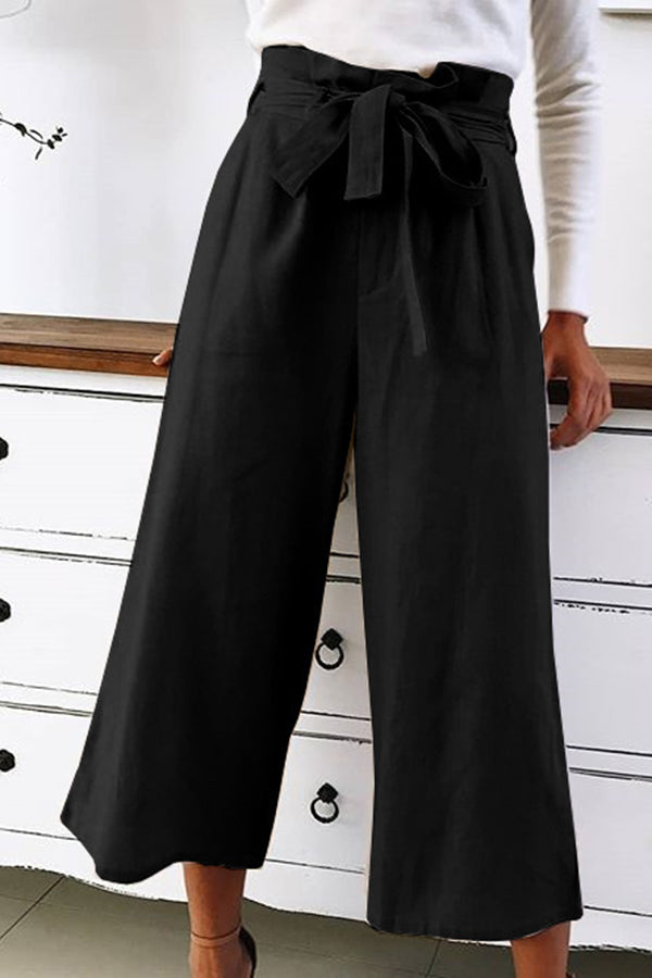 Casual Lace-Up Versatile Ninth Wide-Leg Pants