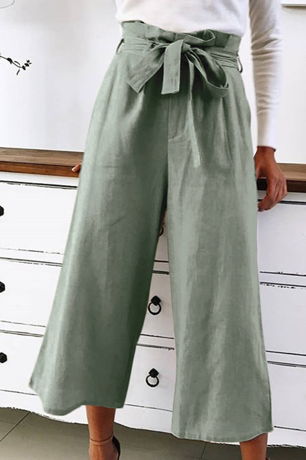 Casual Lace-Up Versatile Ninth Wide-Leg Pants