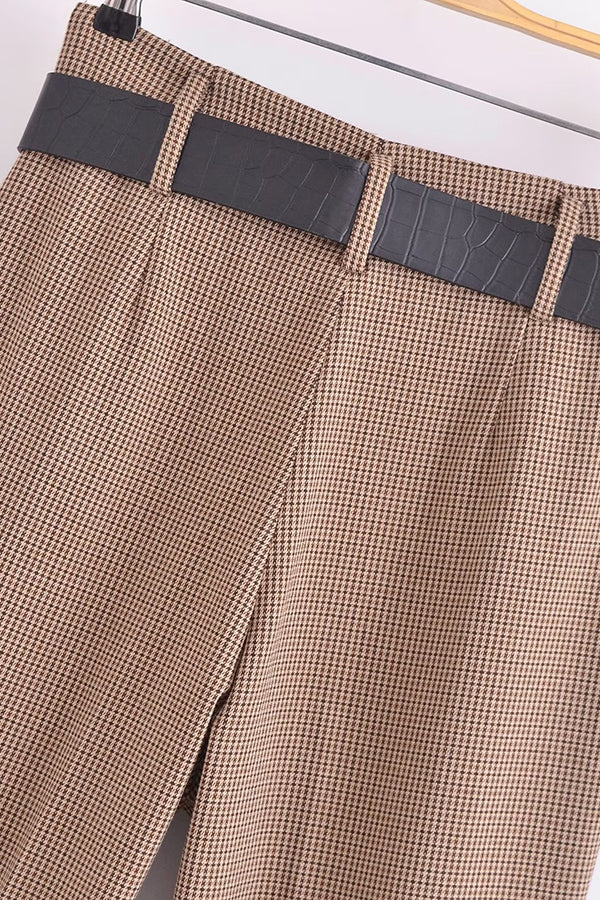 Retro High Waist Belted Casual Trousers