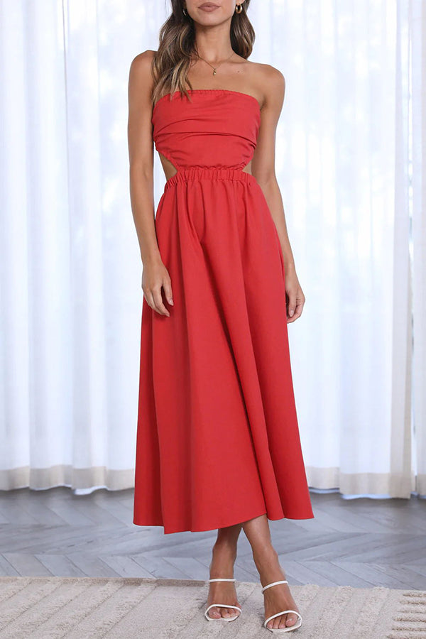 Fun Memories Strapless Pocketed Elastic Waist Midi Dress