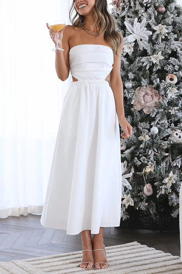 Fun Memories Strapless Pocketed Elastic Waist Midi Dress