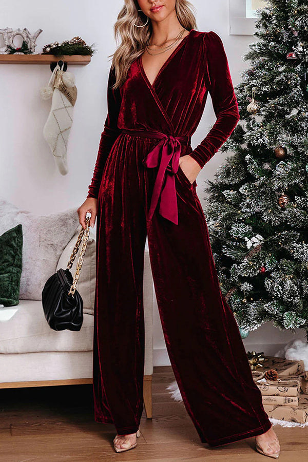 Christmas Velvet Lace-Up Jumpsuit