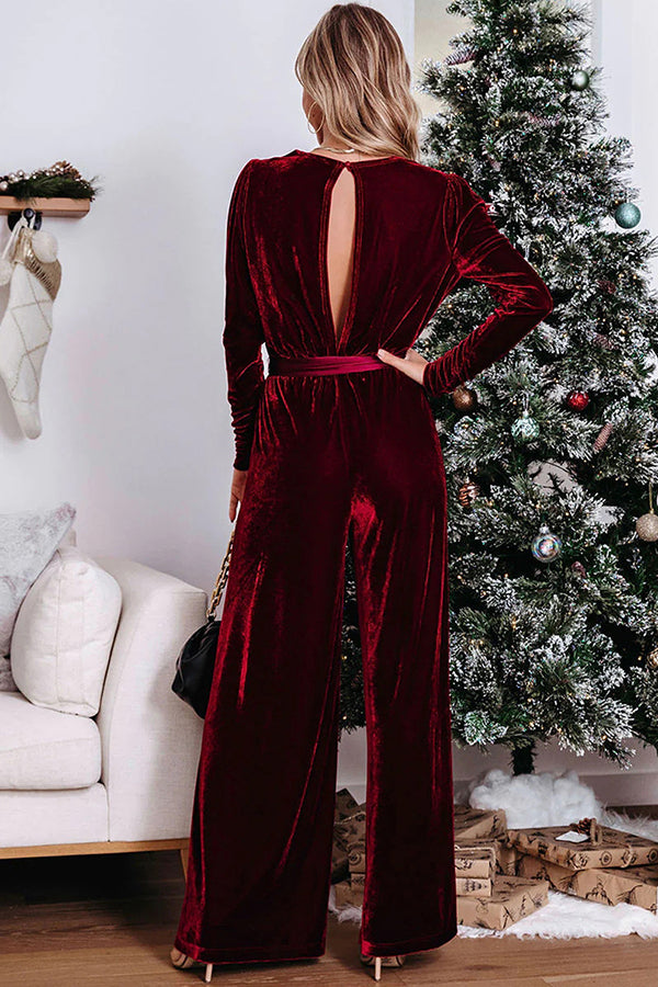 Christmas Velvet Lace-Up Jumpsuit