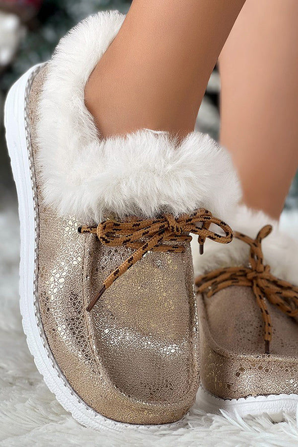 Christmas Metallic Fuzzy Detail Lined Ankle Boots