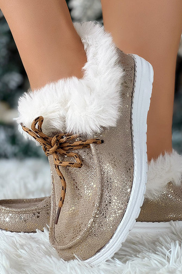 Christmas Metallic Fuzzy Detail Lined Ankle Boots