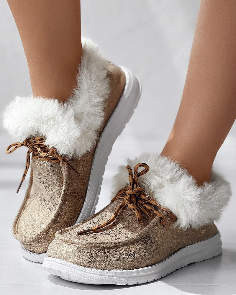 Christmas Metallic Fuzzy Detail Lined Ankle Boots