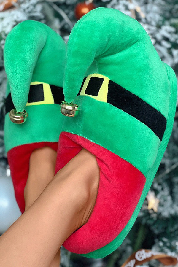 Christmas Elf Jingle Bell Cartoon Fuzzy Slippers